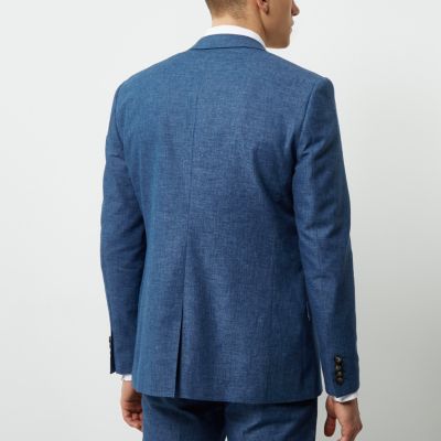 Blue linen slim fit suit jacket